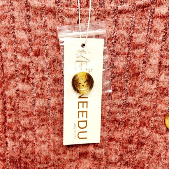 Womens Ribbed Knit Asymmetrical Button Front Sweater Top Long Sleeve Red Size XL - Picture 4 of 14